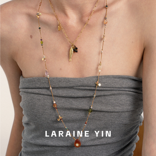 LARAINE 串珠项链叠戴锦鲤吊坠锁骨链秋冬毛衣链 YIN原创小众长款