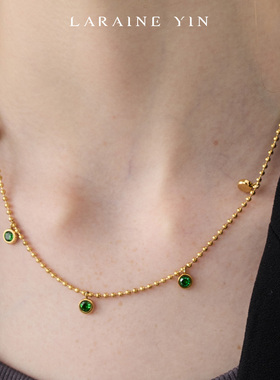 LARAINE YIN简约时尚气质彩色闪钻项链小众设计感流苏锁骨链配饰