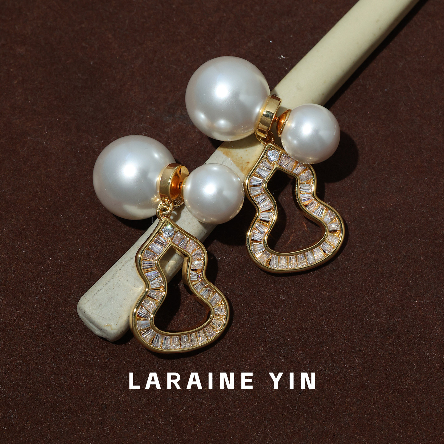 laraineyin珍珠葫芦耳环女S925银针轻奢高级感两戴锆石国风耳饰