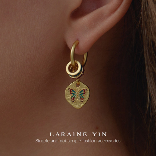 LARAINE YIN小众设计立体蝴蝶耳环可拆卸新中式耳圈个性复古耳饰