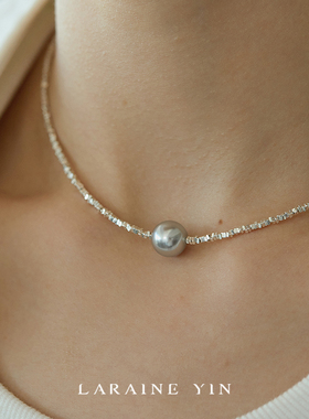 LARAINE YIN真多麻灰色施家珍珠碎银子项链小众轻奢纯银手链爆款