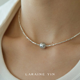 LARAINE YIN真多麻灰色施家珍珠碎银子项链小众轻奢纯银手链爆款