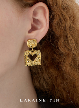 LARAINE YIN欧美小众复古设计镂空爱心耳环s925银针耳饰