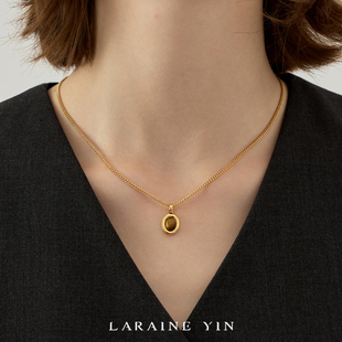 LARAINE YIN美拉德虎眼石吊坠项链欧美叠戴锁骨秋冬毛衣链镀18k