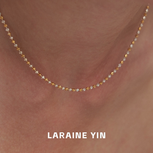 LARAINE 百搭锁骨链气质颈链 YIN小众切面珠s925通体银项链个性