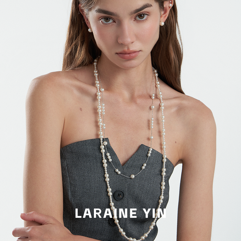 LARAINE YIN长款叠戴珍珠项链小众高级感毛衣链磁吸扣手链 锁骨链