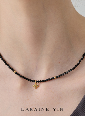 LARAINE YIN黑色人造水晶石项链小众设计感十字架吊坠冷性风