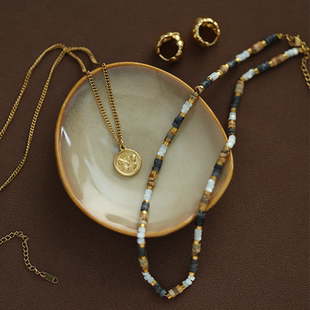 LARAINE YIN白贝串珠项链欧美小众设计叠戴颈链锁骨链2024