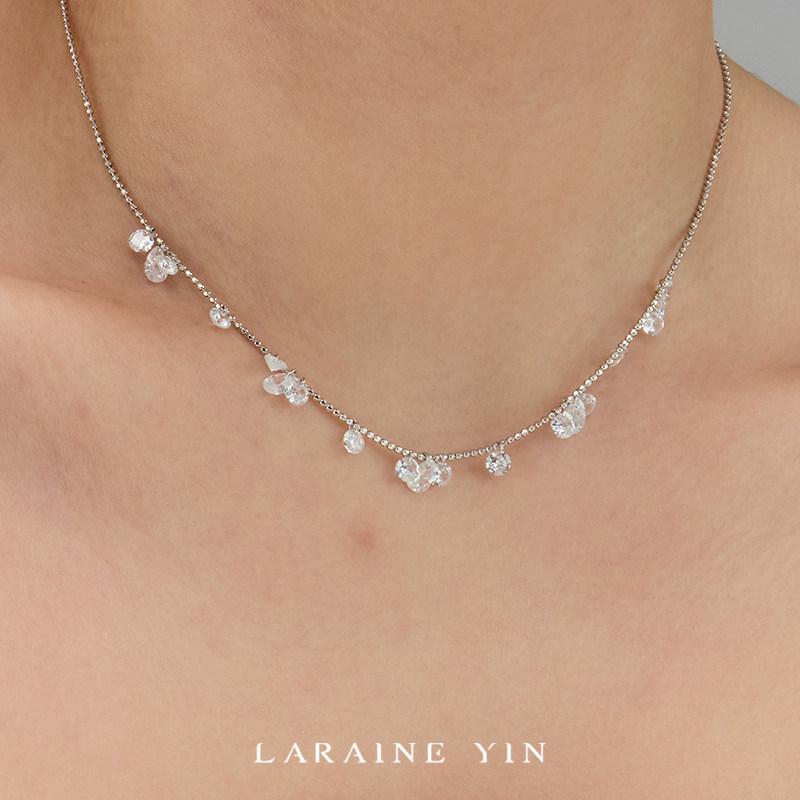 水滴锆石闪钻流苏吊坠项链