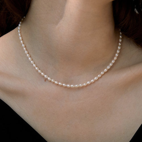 天然珍珠项链纯银链子