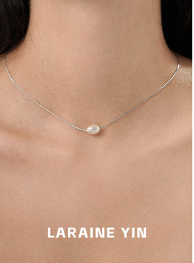 s925纯银单颗巴洛克淡水珍珠项链蛇骨链ins轻奢温柔锁骨链颈链