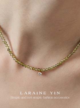 LARAINE YIN小众设计感绿色串珠项链迷你闪钻锁骨链轻奢气质