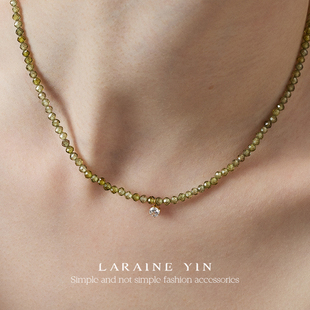 LARAINE YIN小众设计感绿色串珠项链迷你闪钻锁骨链轻奢气质