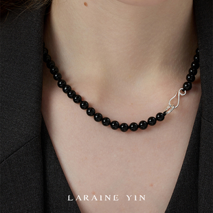 LARAINE YIN小众黑色玛瑙项链锁骨链秋冬百搭叠戴毛衣链