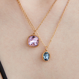 小众设计感方形施家多彩锆石闪钻项链吊坠轻奢锁骨链颈链不掉色