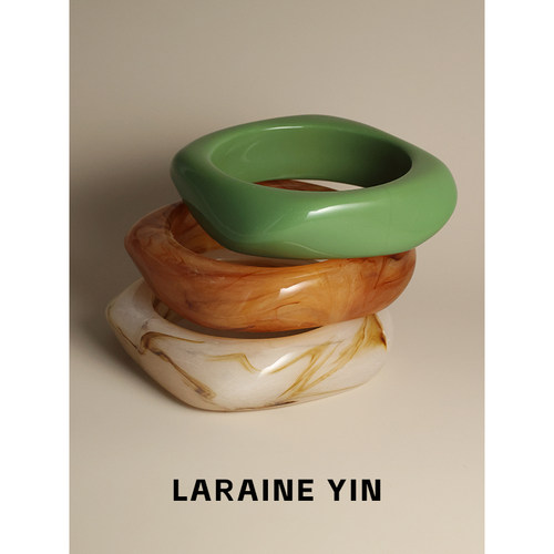 不规则树脂手镯女小众设计亚克力中古饰品高级感宽镯子时髦配饰