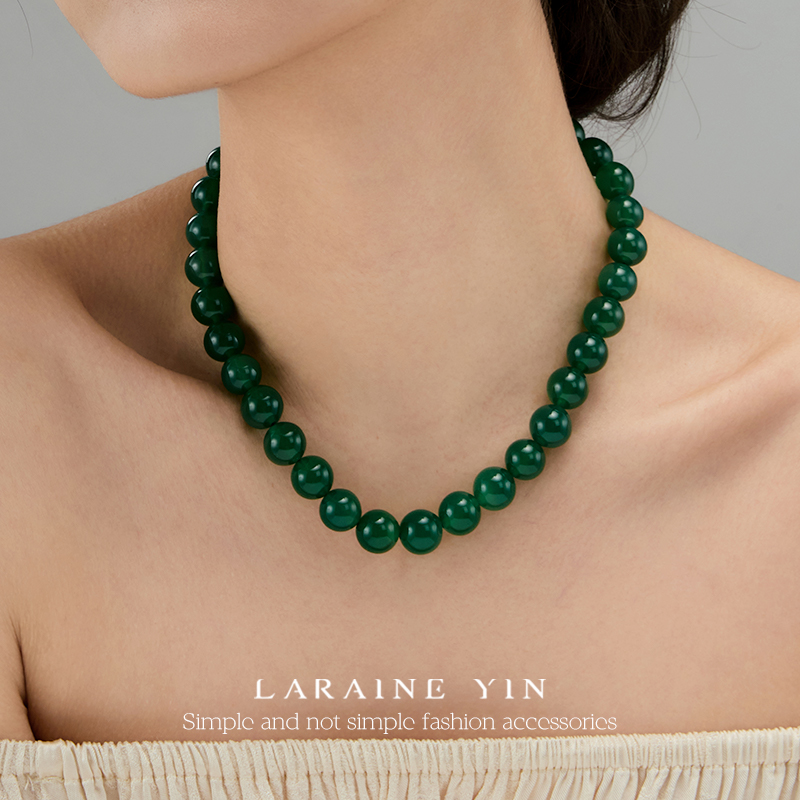 绿玛瑙项链s925银元宝扣新中式