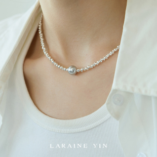 YIN碎银子真多麻灰色珍珠项链清冷锁骨链重工纯银手链 LARAINE