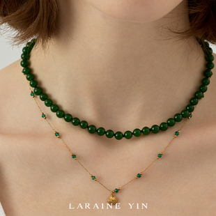 LARAINE 锁骨链毛衣链 YIN简约百搭绿东陵串珠项链气质简约新中式