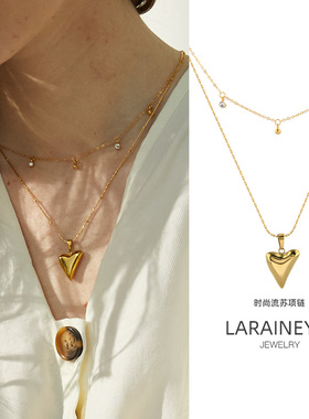 LARAINE YIN多层叠戴爱心项链复古简约气质轻奢颈链小众ins锁骨链