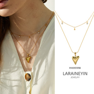 LARAINE YIN多层叠戴爱心项链复古简约气质轻奢颈链小众ins锁骨链