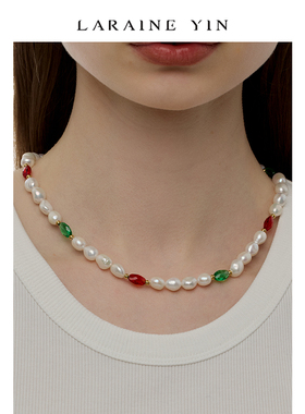 LARAINE YIN原创设计彩色异形淡水珍珠项链手工串珠轻奢锁骨链