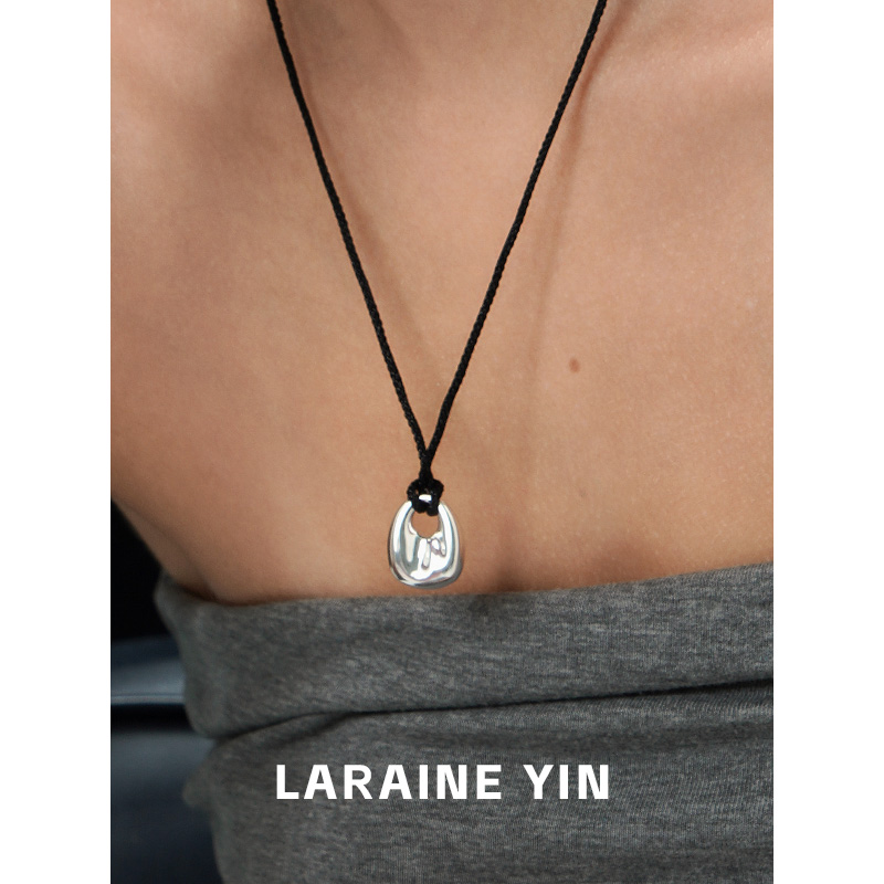 小众设计黑绳立体水滴包包造型长毛衣链抽拉绳项链日韩ins高级感