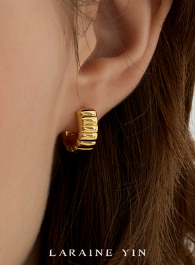 LARAINE YIN欧美极简ins风条纹c形耳环气质轻奢耳扣高级小众耳饰