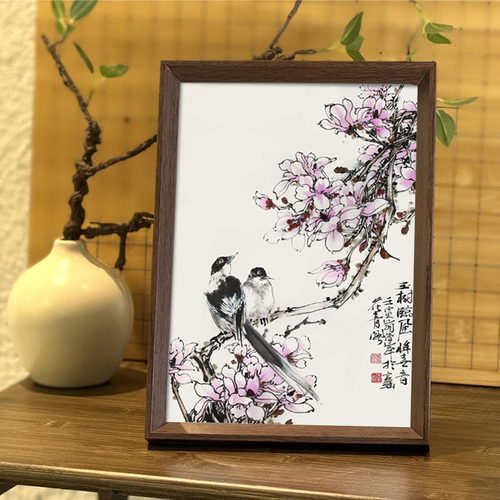 一人限领件写意花鸟玉兰书法相框