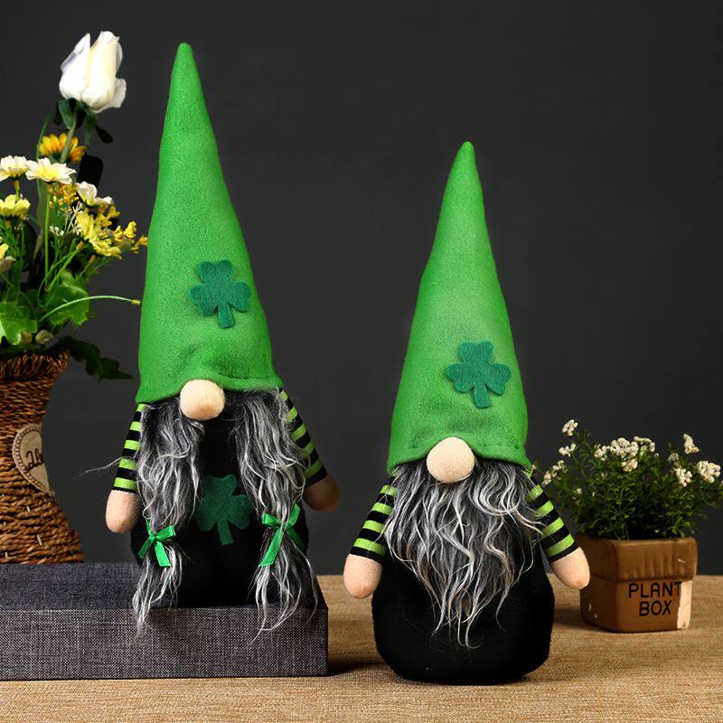 巧鼎圣帕特里克节绿帽子公仔爱尔兰节三叶草无脸老人绿叶节装饰品