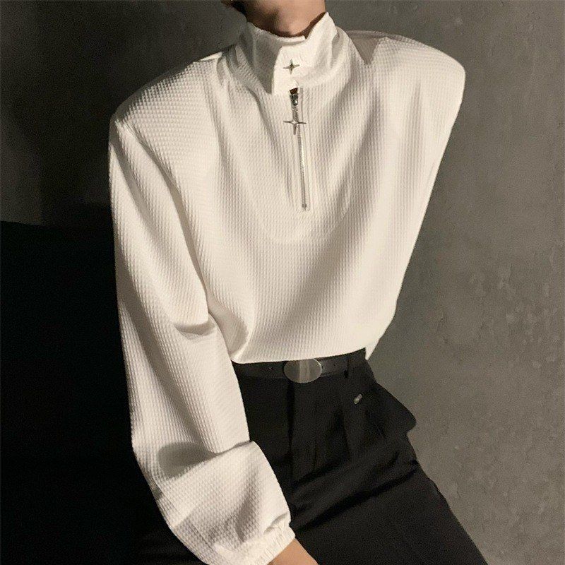 拉链拉链外套ins立领华夫格半