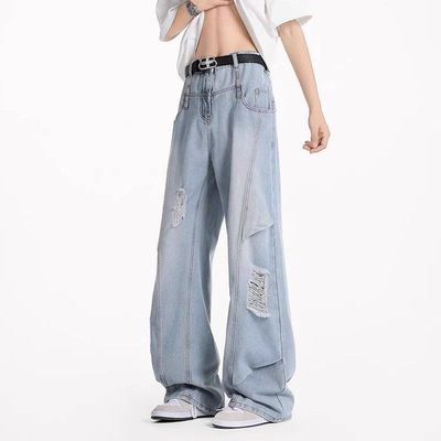 高街破洞牛仔裤宽松美式薄款夏季