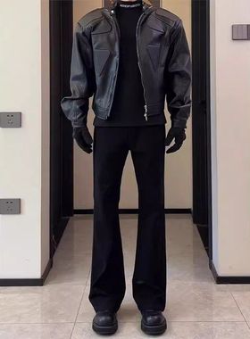 西裤裤子高个子cle加绒直筒裤秋冬微喇男款休闲弯刀anfit黑色显瘦