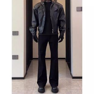 西裤裤子高个子cle加绒直筒裤秋冬微喇男款休闲弯刀anfit黑色显瘦