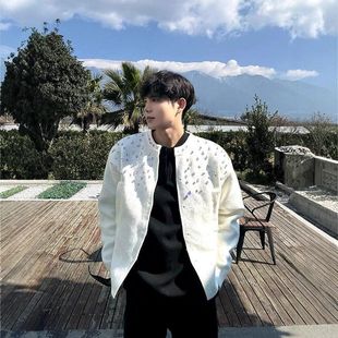 穿小搭针织外套糯开衫毛衣慵懒风白色香风高级感冬季镶钻韩系软男