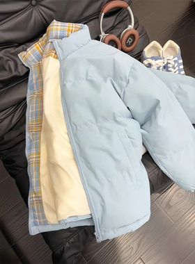 面包anfit奶冬季棉服高级感情侣蓝色外套加厚lec立领男女款棉衣服