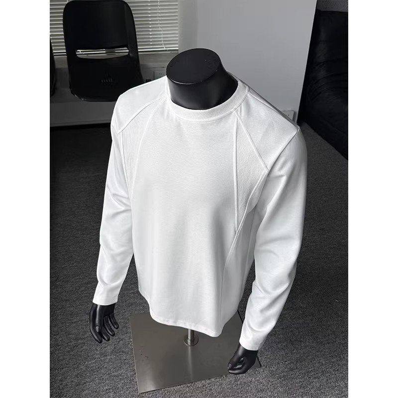 无帽拼接潮牌t恤重磅上衣螺纹男款秋季卫衣boxy美式版型长袖外套