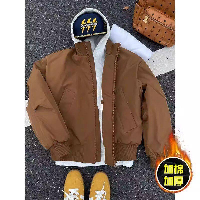 短款廓形棉衣棕色潮秋冬季立领le棉服飞行男款c夹克美式外套anfit