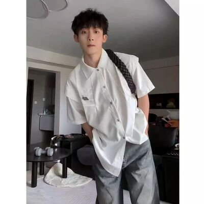 金属痞帅解构男短袖半袖复古扣