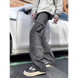 宽松裤子美式休闲直筒潮牌男痞帅高级感秋冬长裤口袋多复古工装裤