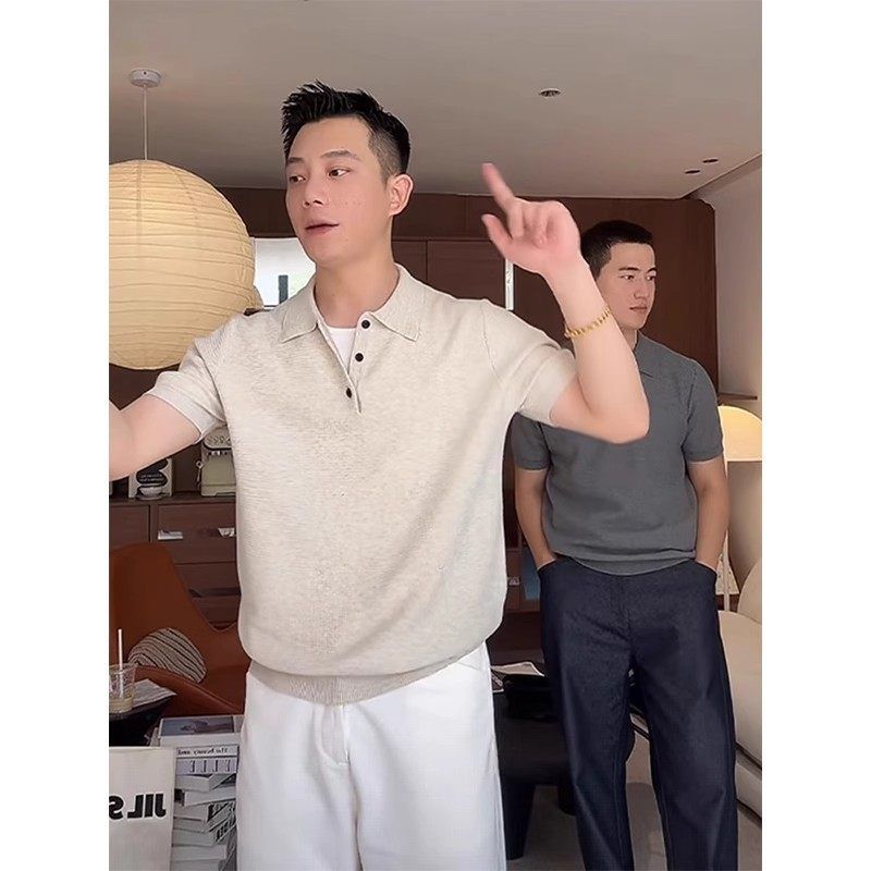 半袖翻领袖口老钱修身风穿t恤收olo高级感针织短袖夏季男士搭p衫