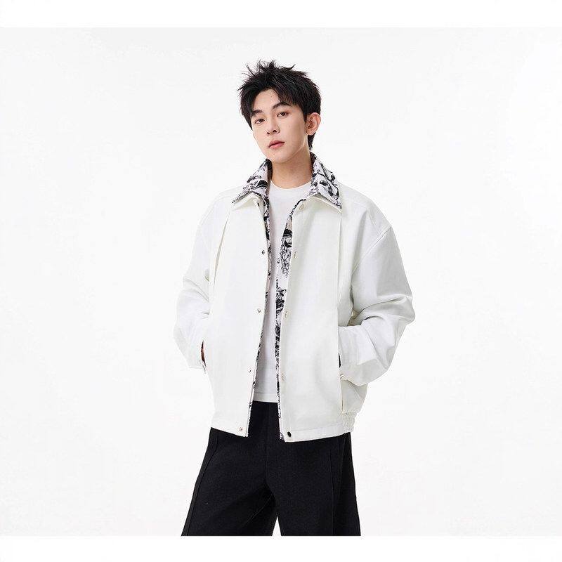 假两件夹克休闲冬季上衣印花外套复古痞帅高级感潮牌美式解构男款