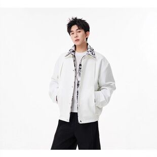 假两件夹克休闲冬季上衣印花外套复古痞帅高级感潮牌美式解构男款