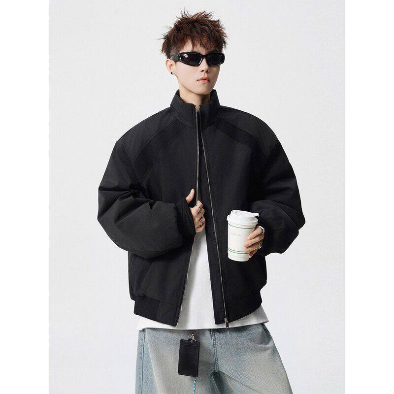 冬季加厚美式棉袄复古夹克棉衣棉服保暖拼接飞行高级感立领男外套