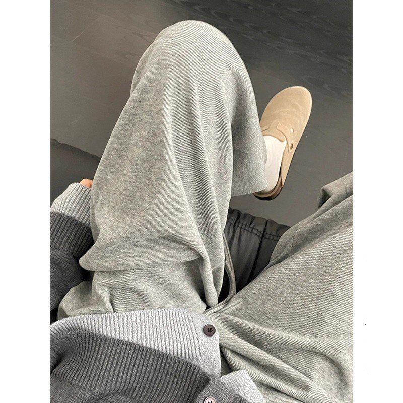 糯米男款加绒裤子深灰色宽松垂感长松弛感阔腿秋冬加厚卫裤裤慵懒