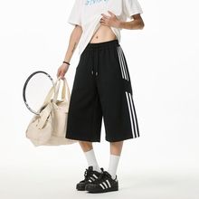 休闲过膝中裤春夏季男款男生宽松裤子七分裤美式阔腿运动7分短裤