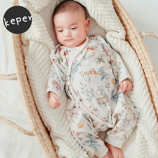 Keper新生婴儿衣服连体衣秋装匹马棉亲肤和尚服长袖满月连身爬服