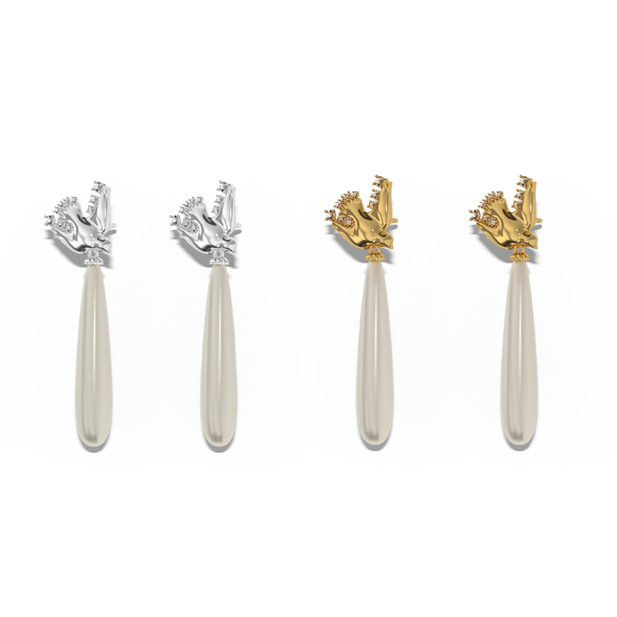 信鸽耳环银镀金珍珠少女优雅女