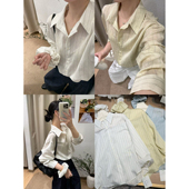 配发圈 26年早春韩系休闲简约条纹宽松长袖 设计感百搭显瘦衬衫