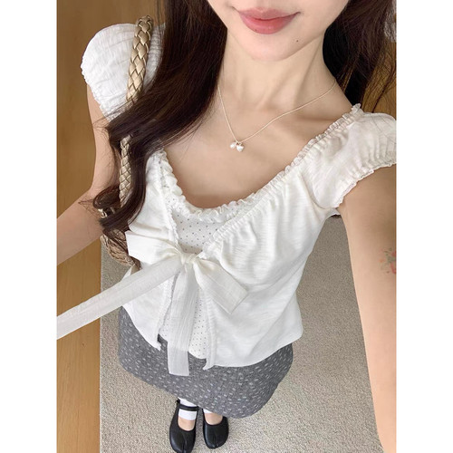 甜美风假两件无袖女夏季新款设计感小众格纹绑带小衫